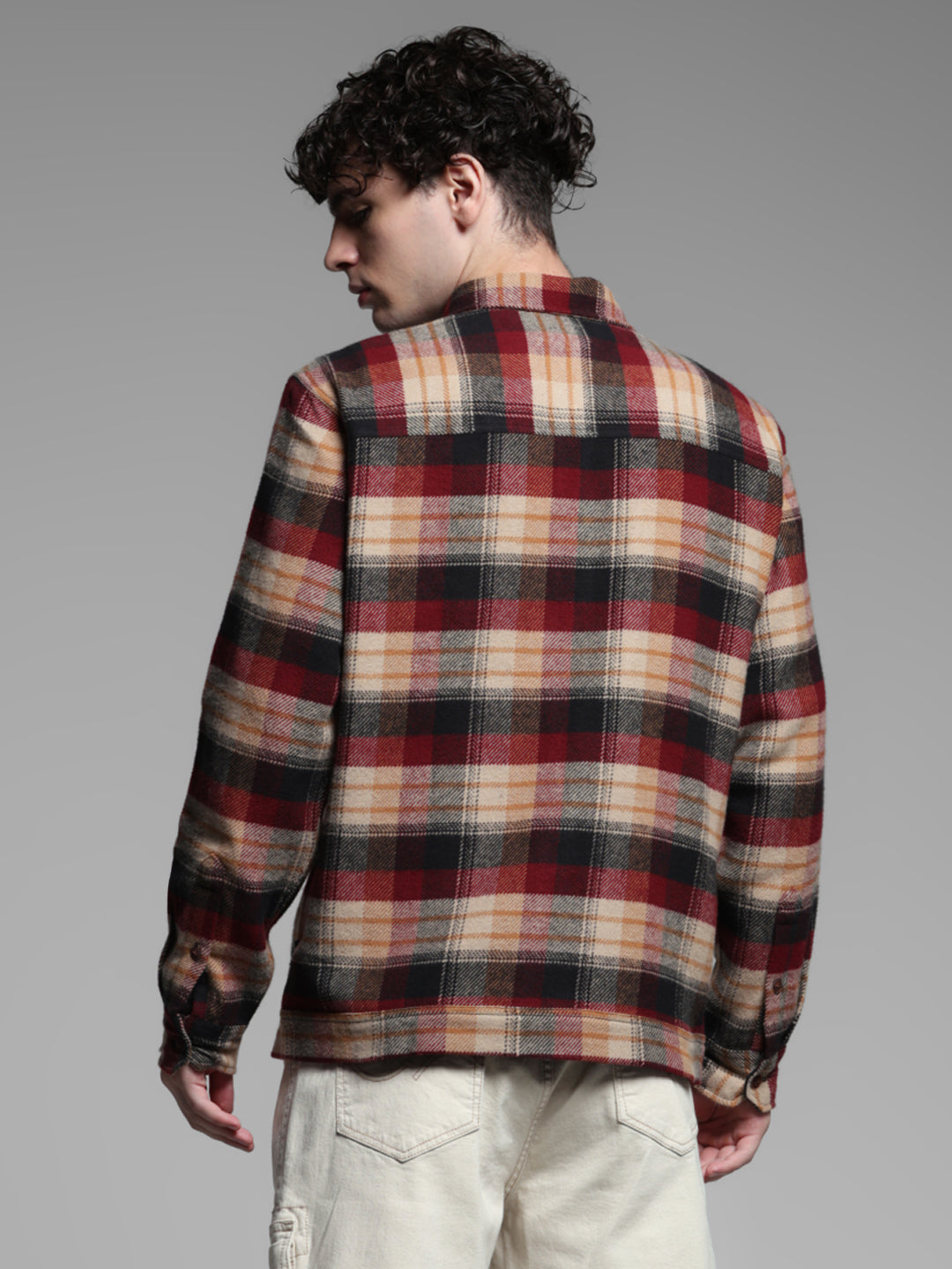 Maroon Check Zip Up Shirt