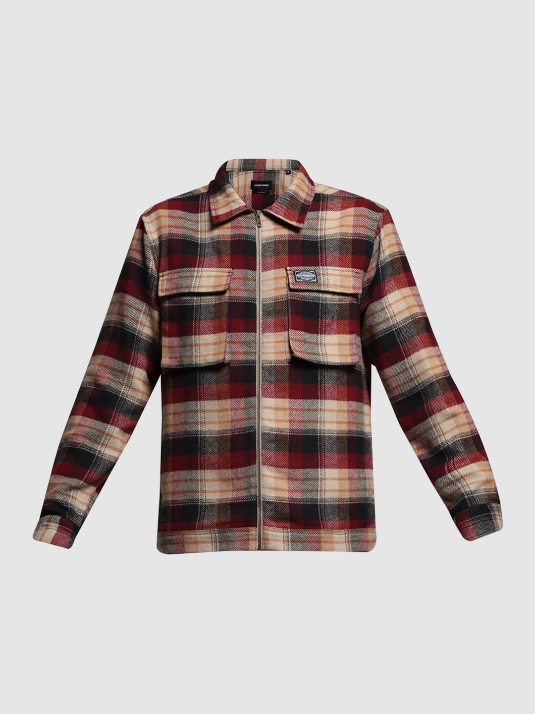 Maroon Check Zip Up Shirt