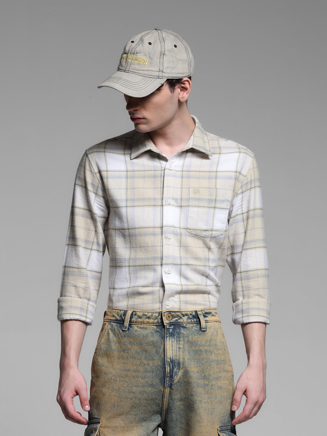 Beige Check Cotton Shirt - S