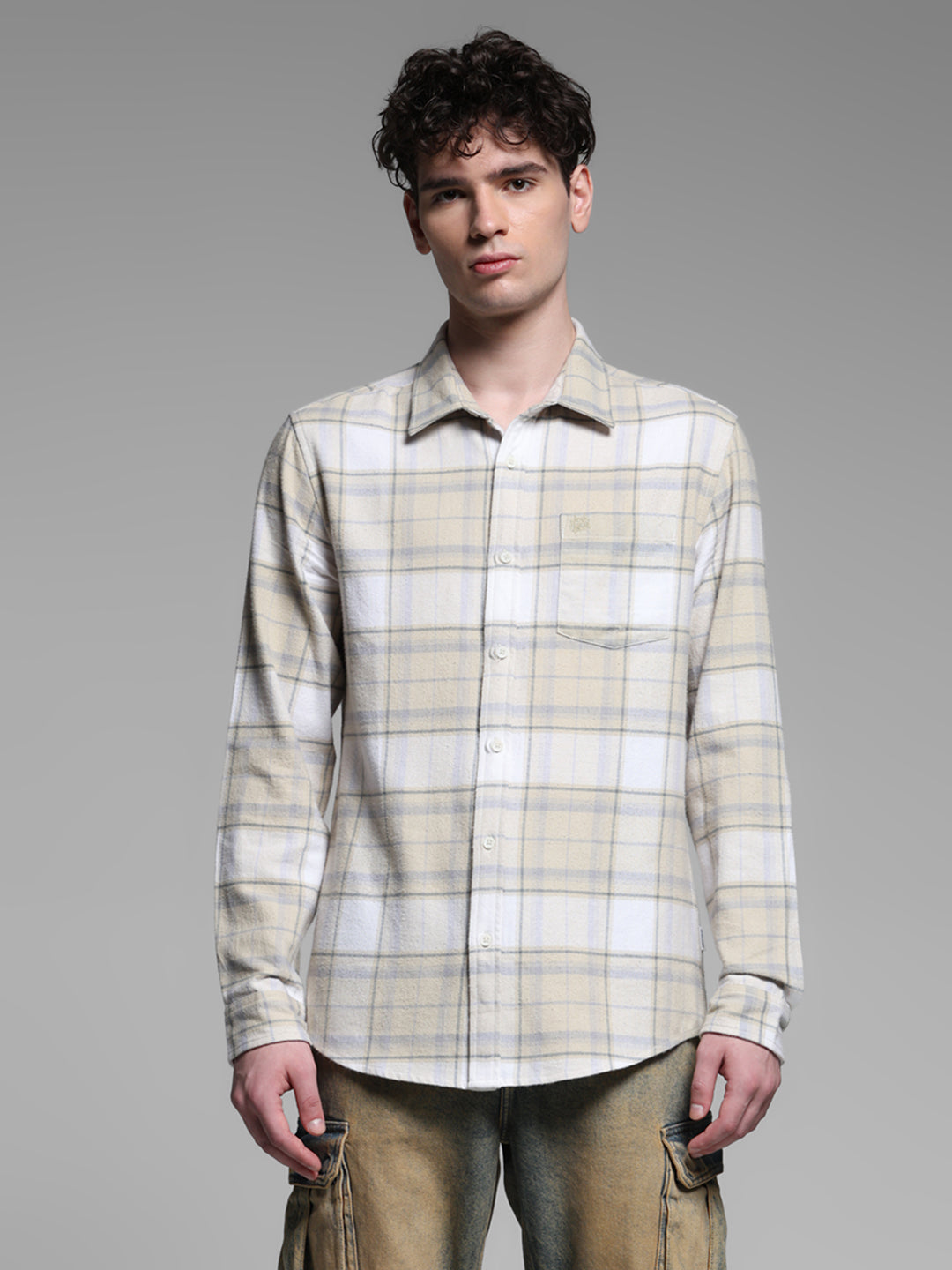 Beige Check Cotton Shirt