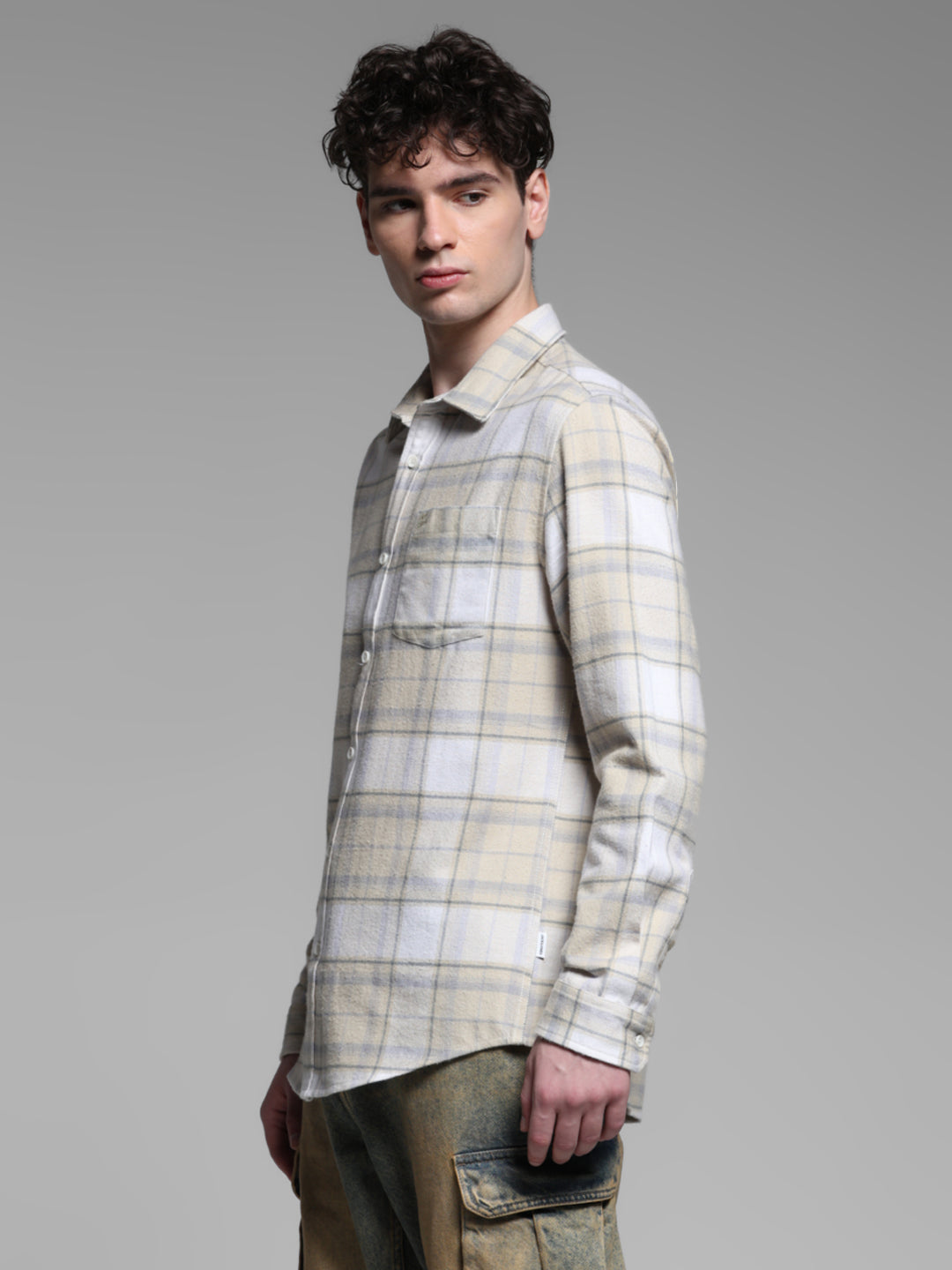 Beige Check Cotton Shirt