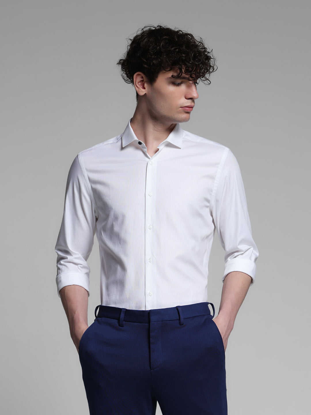 White Cotton Formal Shirt - L
