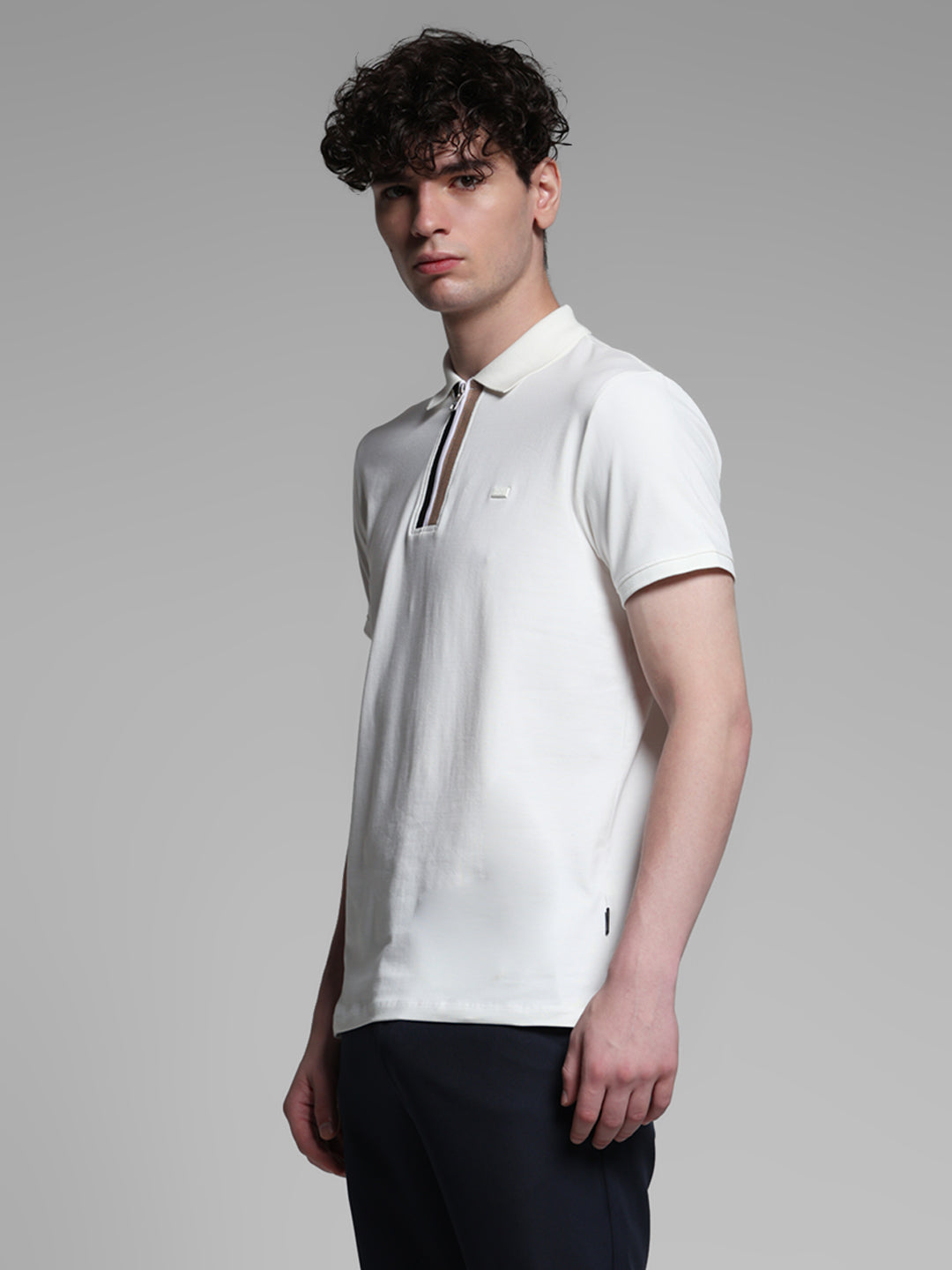 White Zipper Detail Polo