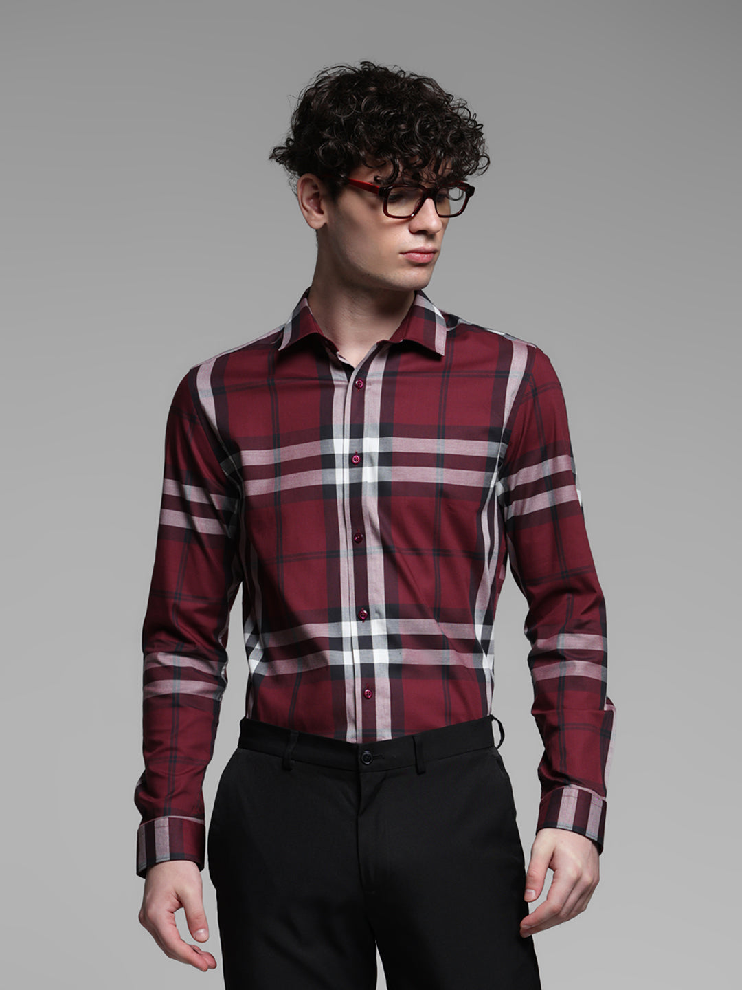 Dark Red Check Slim Fit Shirt