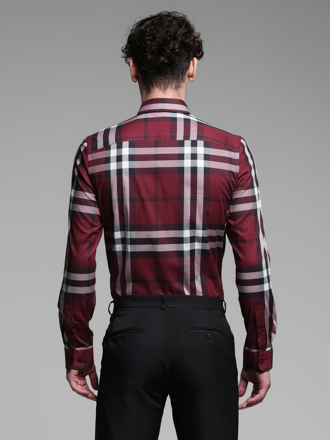 Dark Red Check Slim Fit Shirt