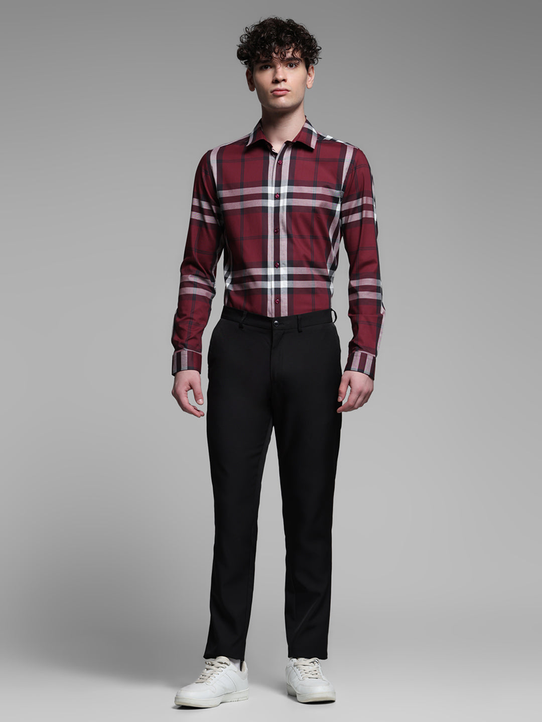 Dark Red Check Slim Fit Shirt