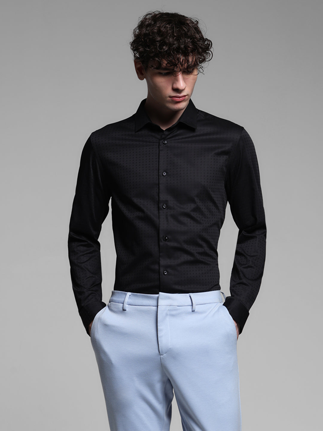 Black Dobby Full Sleeves Shirt