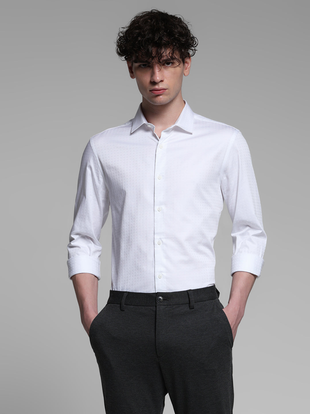 White Dobby Full Sleeves Shirt