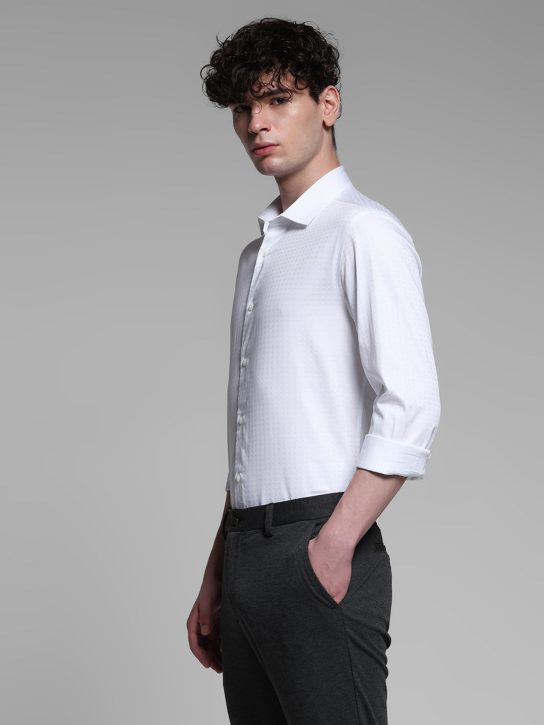 White Dobby Full Sleeves Shirt