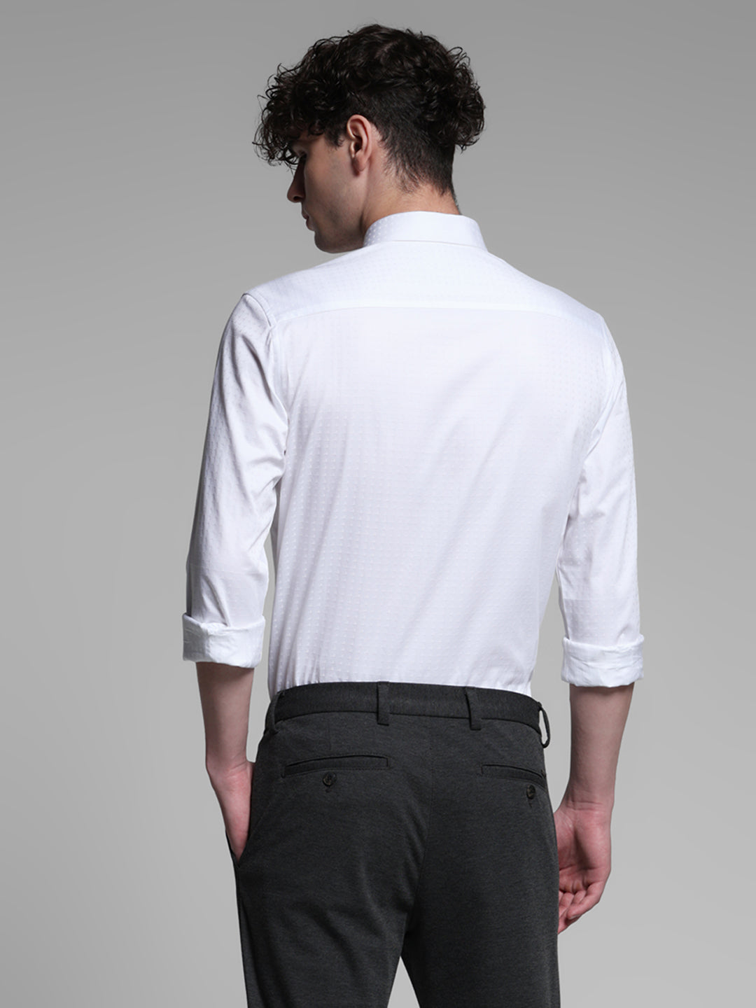 White Dobby Full Sleeves Shirt