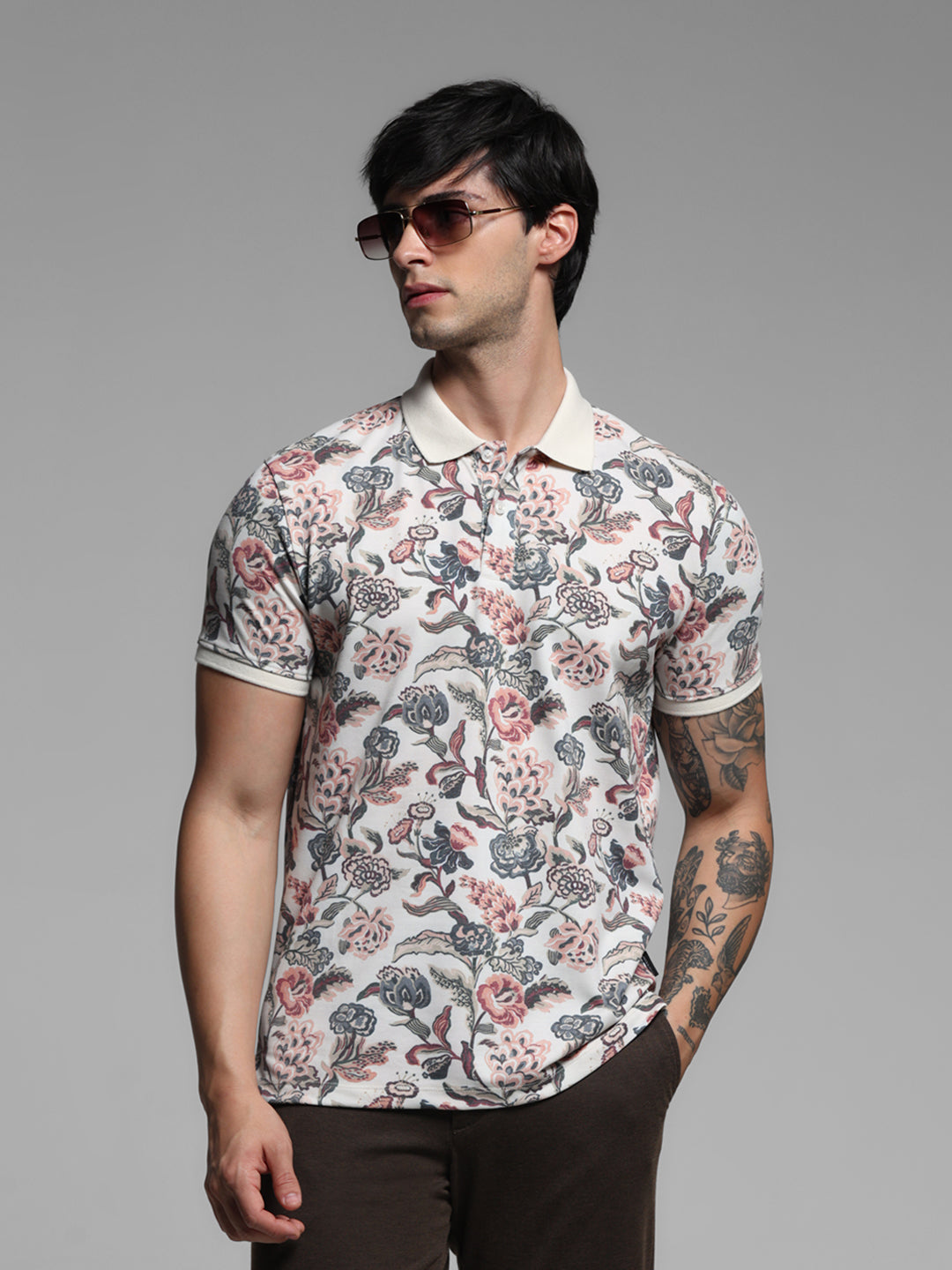 Printed Cotton Blend Polo - S