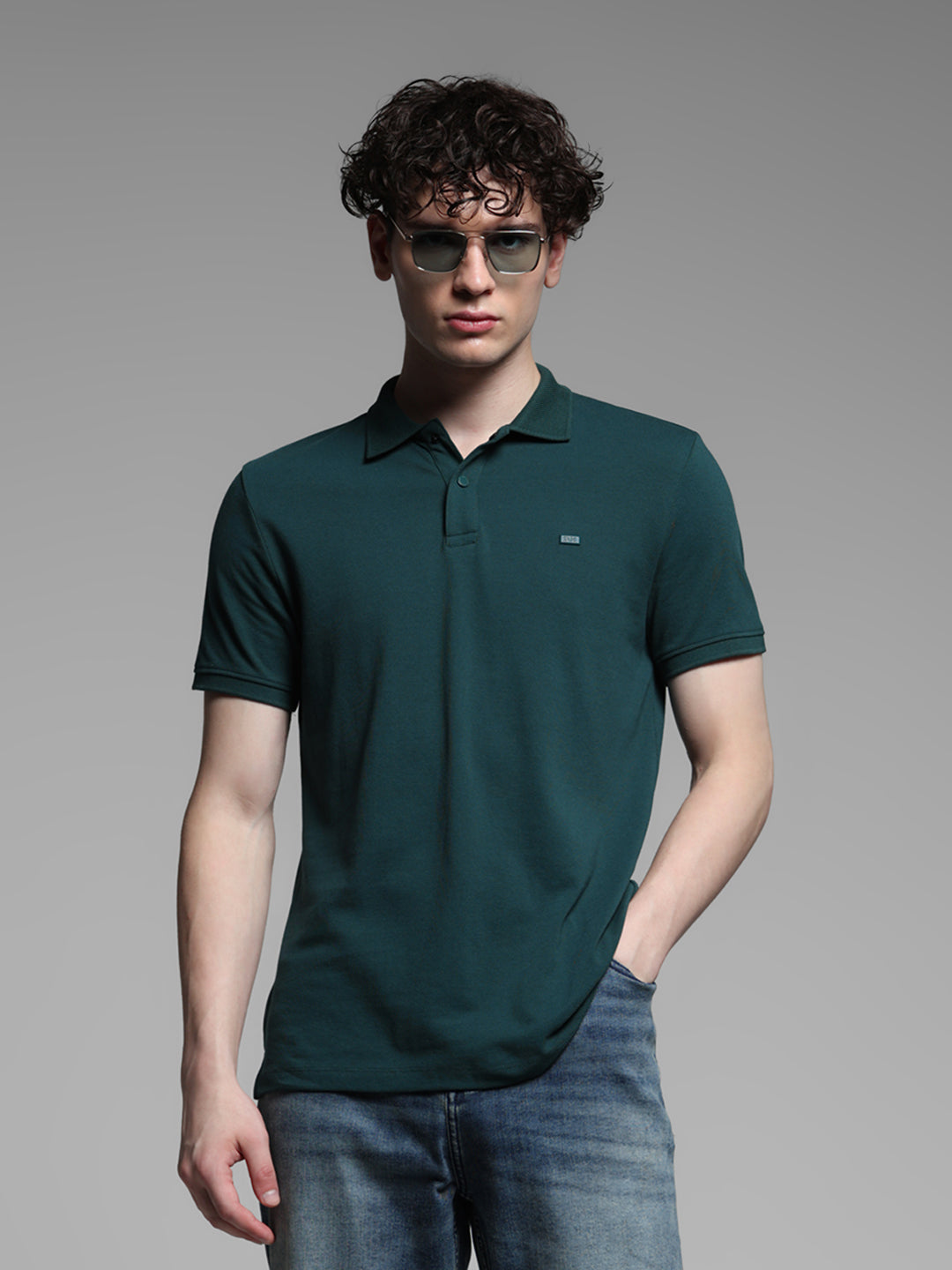 Dark Green Solid Polo - S