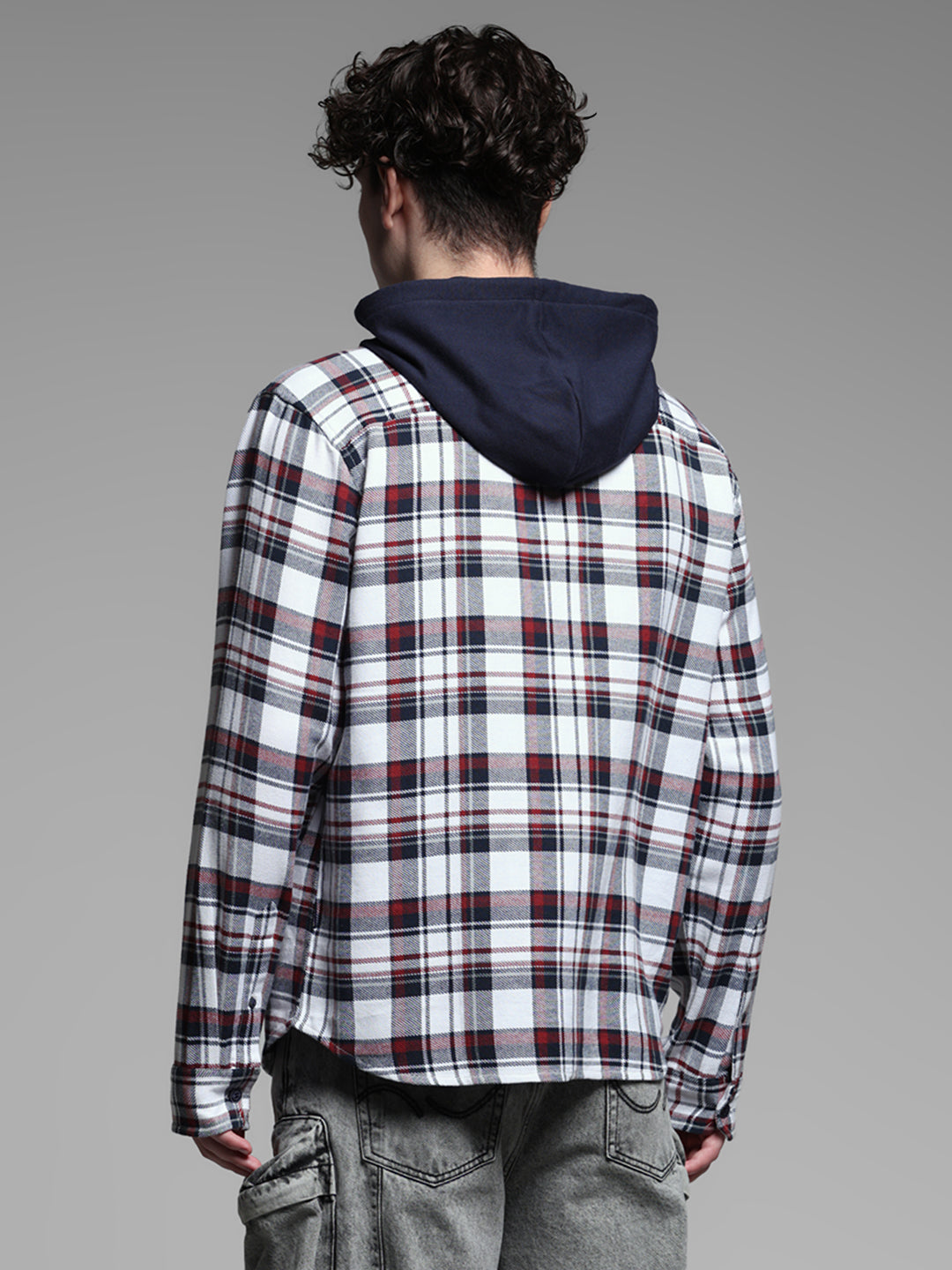 White Check Hooded Shirt