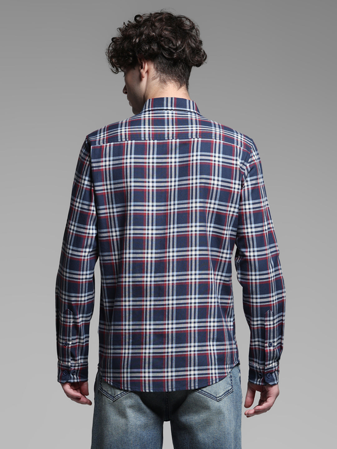 Navy Blue Check Cotton Shirt