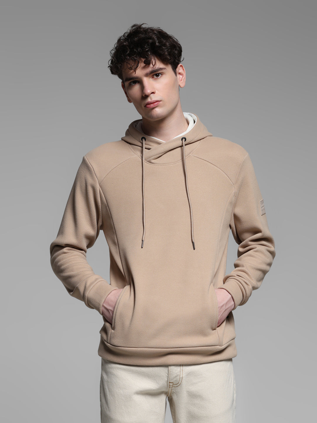 Beige hooded Sweatshirt - S