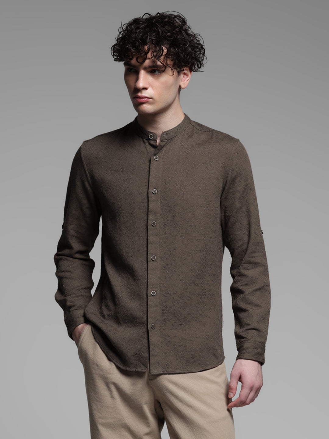 Brown Jacquard Cotton Shirt