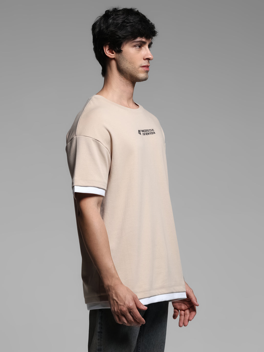 Beige Printed Boxy Fit T-shirt