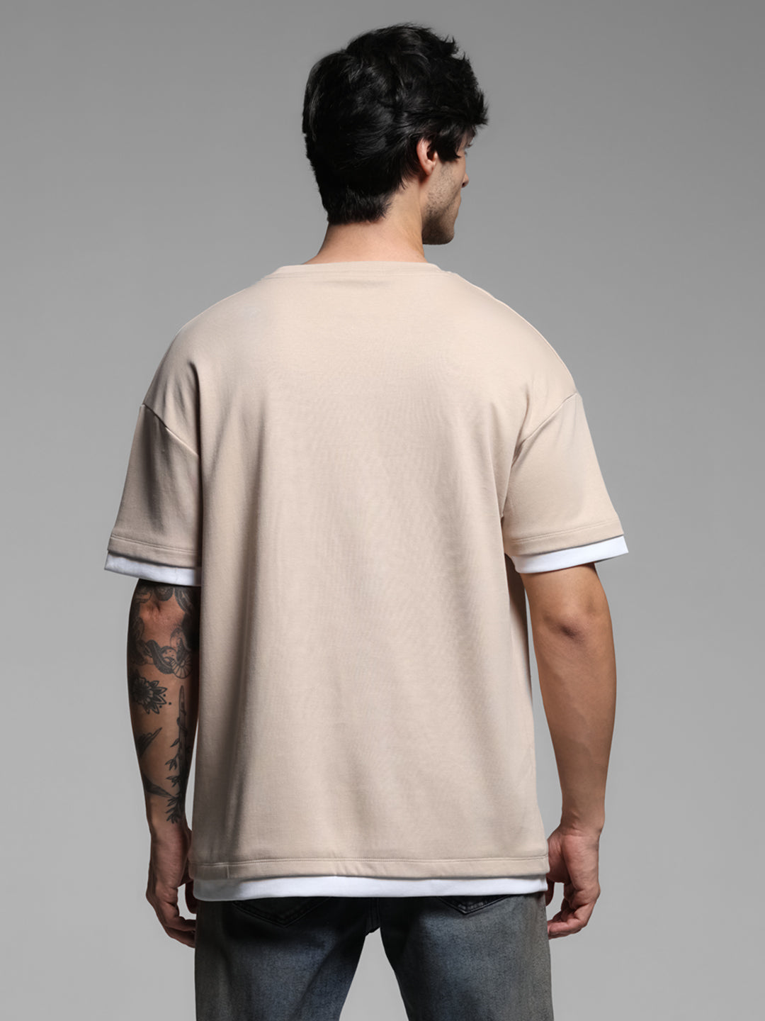 Beige Printed Boxy Fit T-shirt