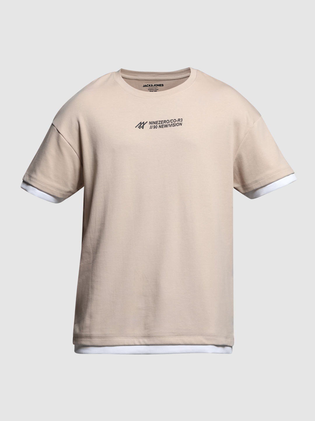 Beige Printed Boxy Fit T-shirt