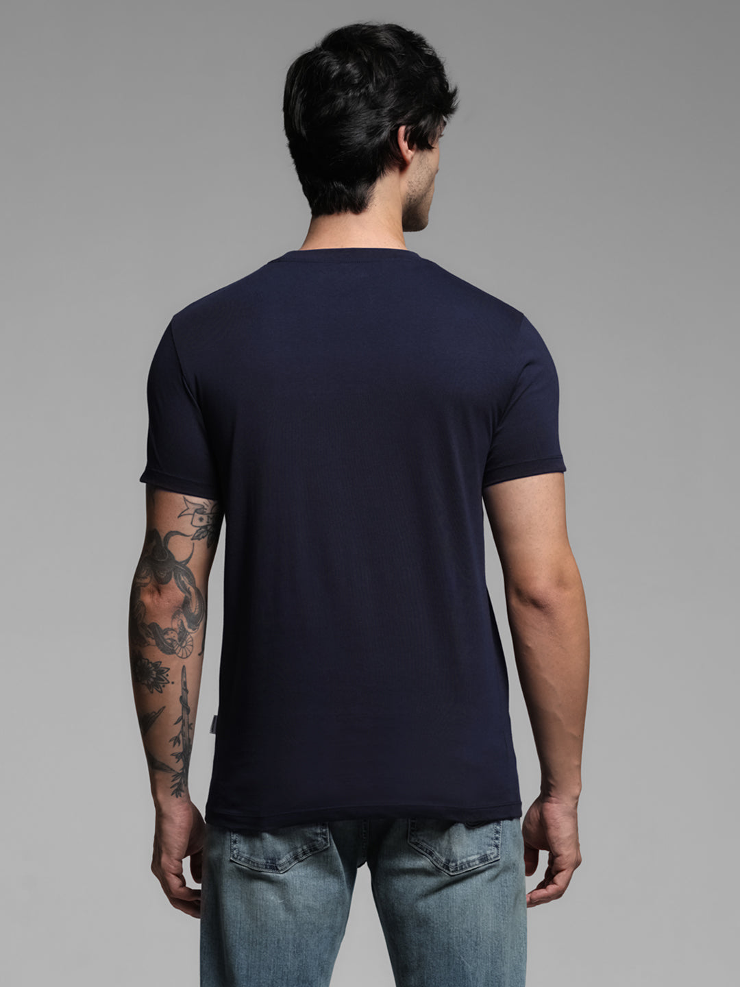 Blue Printed Cotton T-shirt