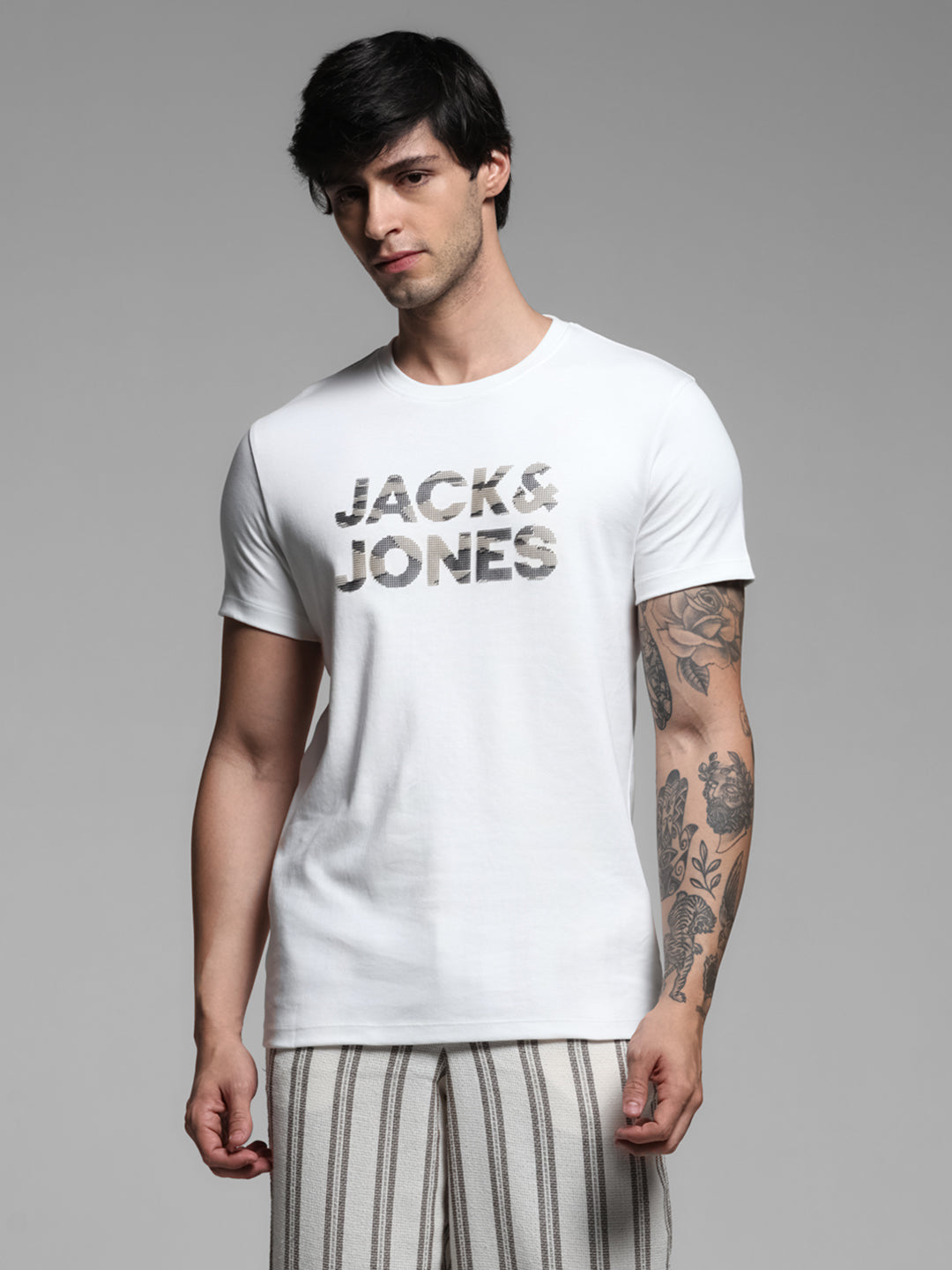 White Logo Print T-shirt