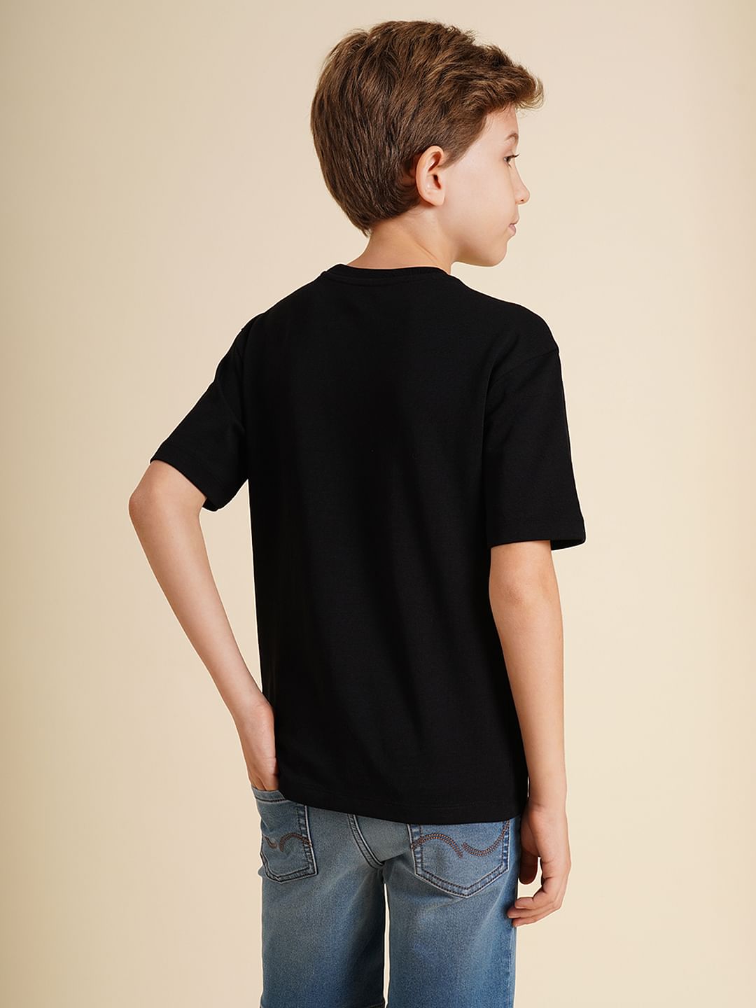 Boys Black Logo Print Oversized T-shirt