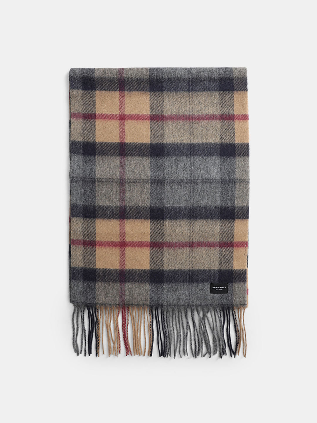 Light Brown Check Woven Scarf - ONE