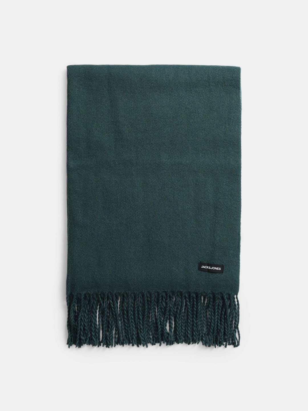 Dark Green Fringe Knitted Scarf - ONE