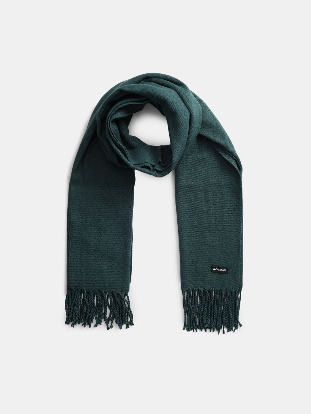 Dark Green Fringe Knitted Scarf