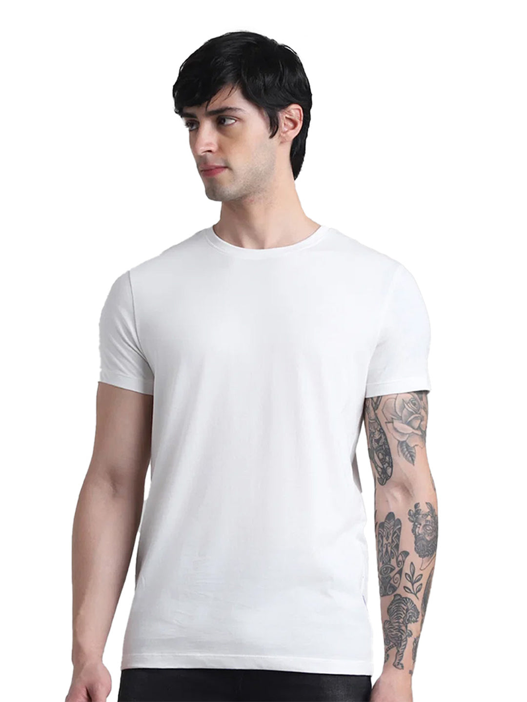 White Cotton Crew Neck T-Shirt