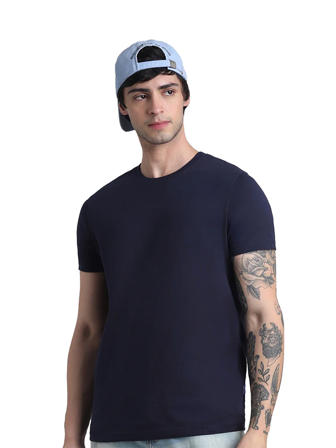 Blue Cotton Crew Neck T-Shirt