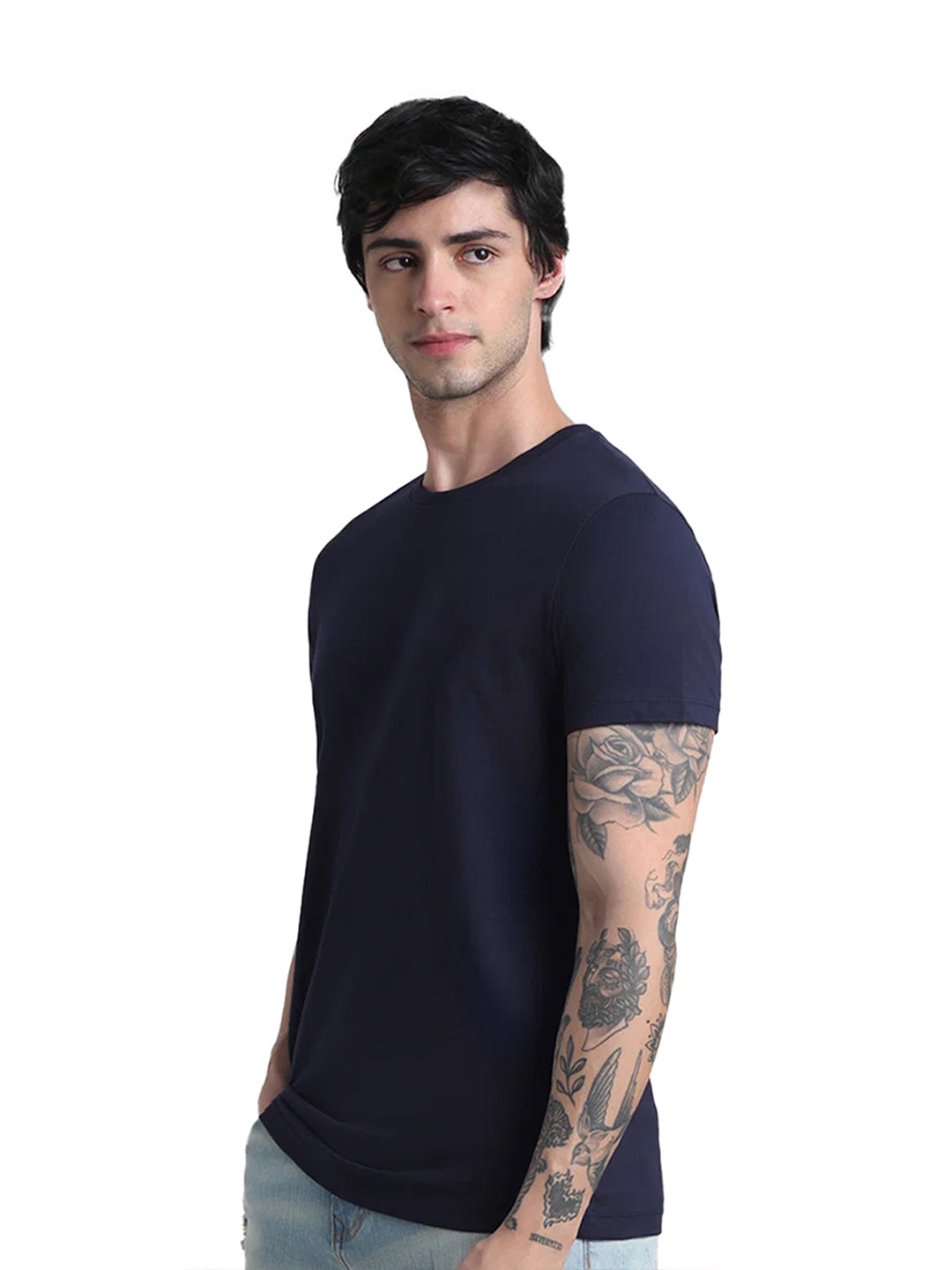 Blue Cotton Crew Neck T-Shirt