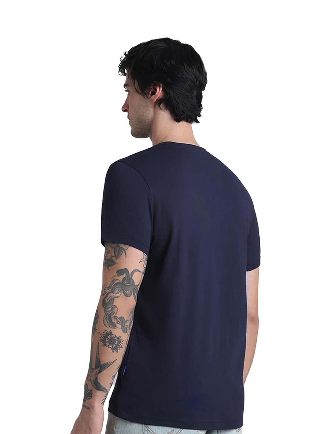 Blue Cotton Crew Neck T-Shirt