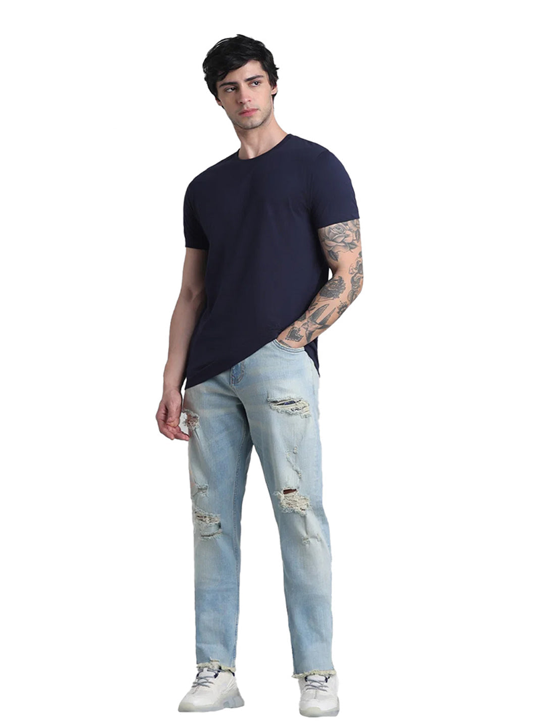Blue Cotton Crew Neck T-Shirt