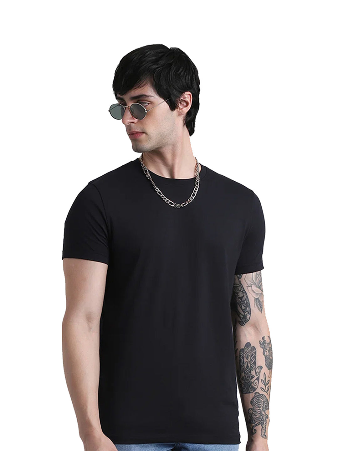 Black Cotton Crew Neck T-Shirt - XL