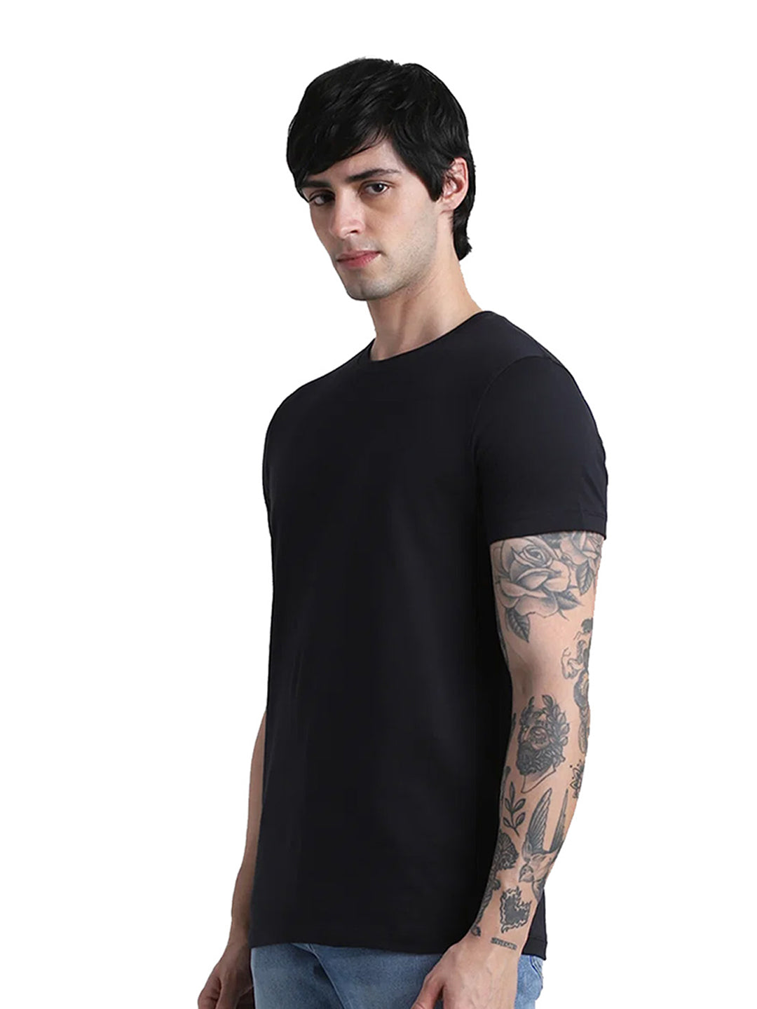 Black Cotton Crew Neck T-Shirt
