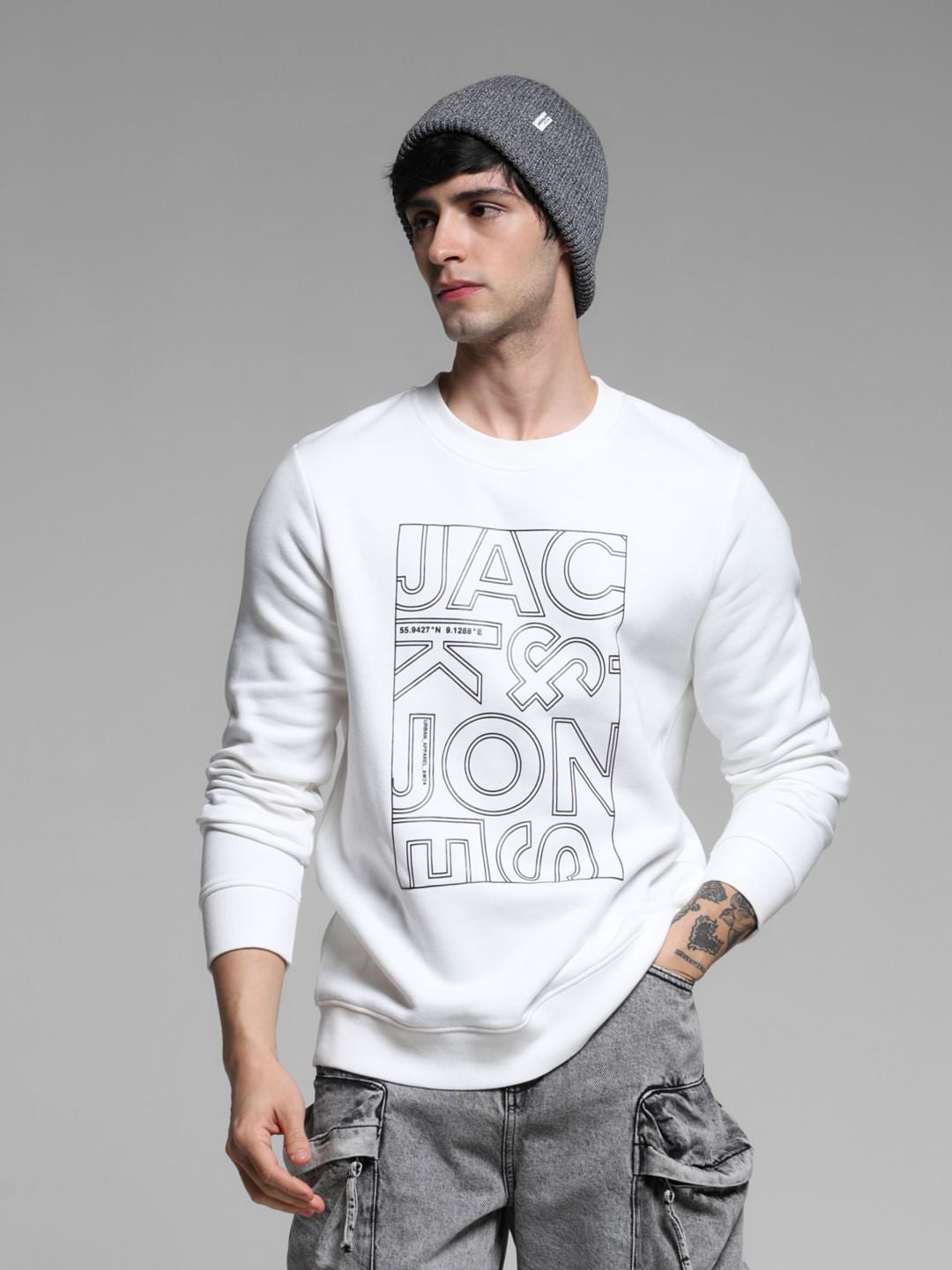 White Typographic Logo Sweatshirt - S