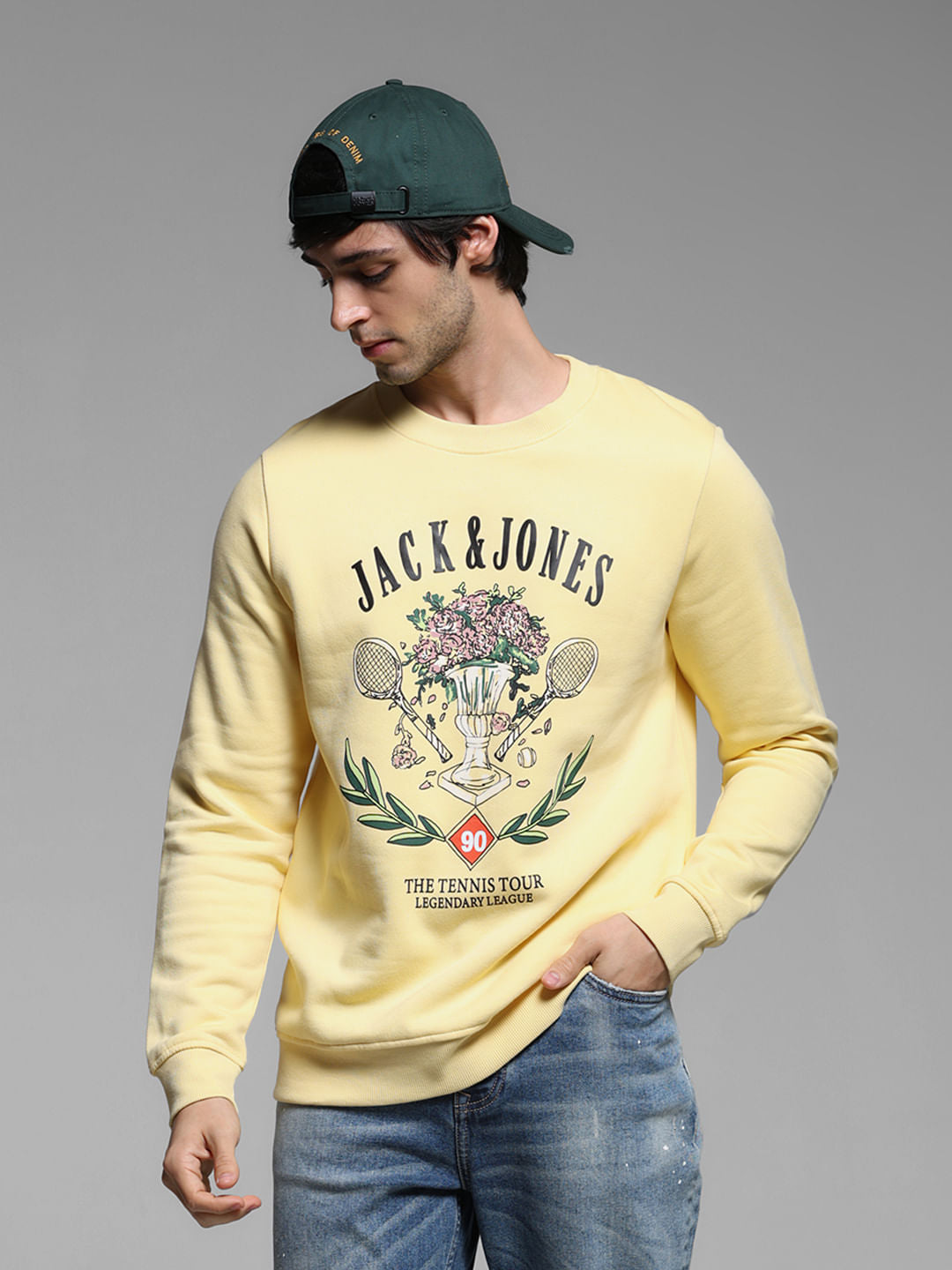 Yellow Typographic Print Sweatshirt - S