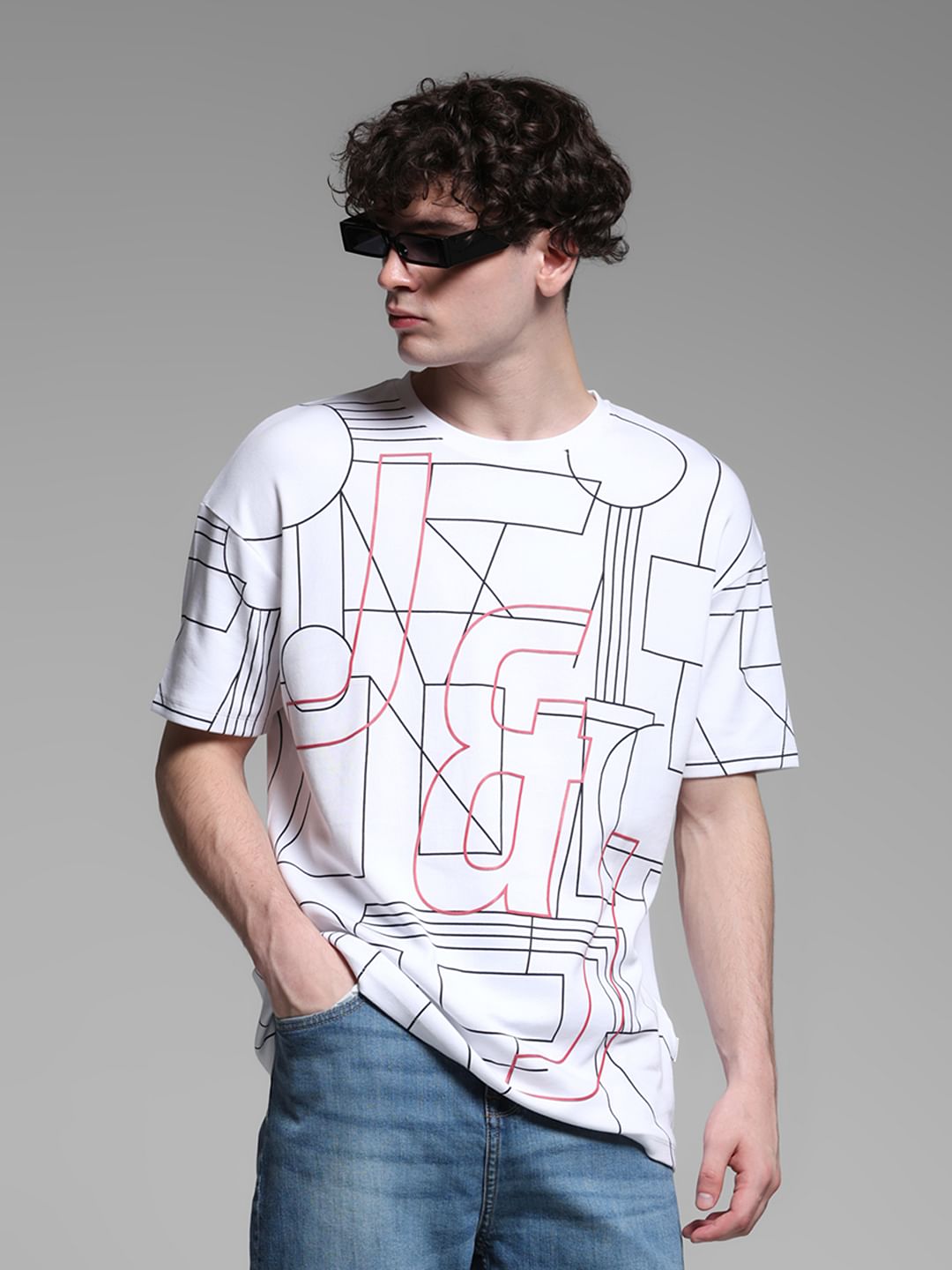 White Printed Oversized T-shirt - S
