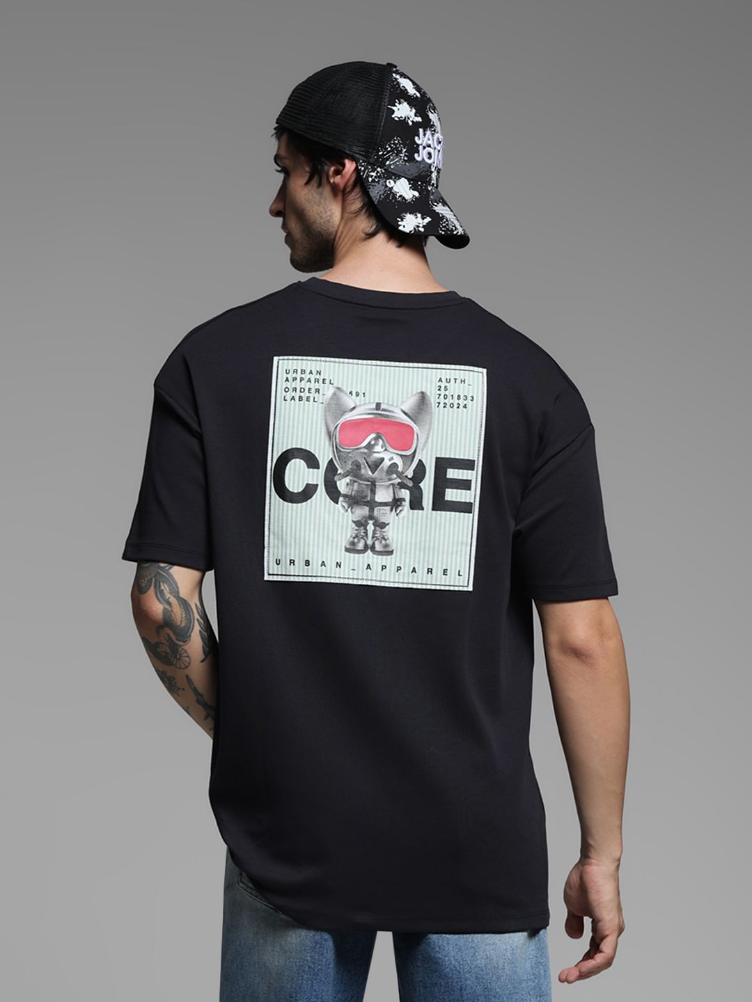 Black Doggo Print Oversized T-shirt - S