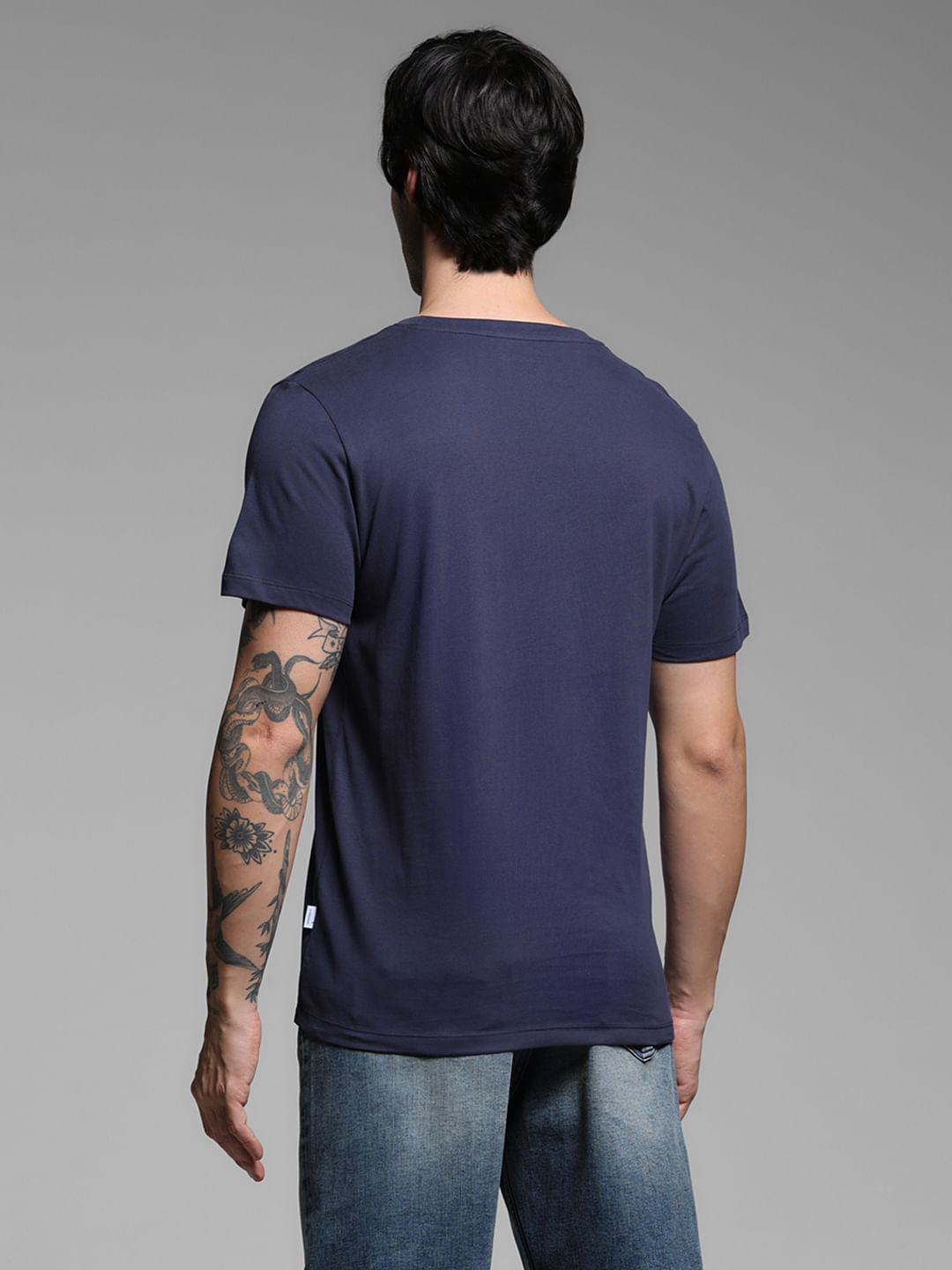 Navy Blue Cotton Graphic Print T-shirt
