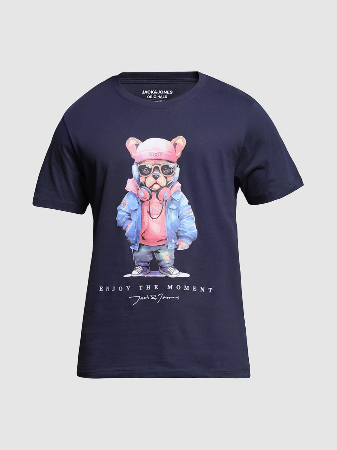 Navy Blue Cotton Graphic Print T-shirt