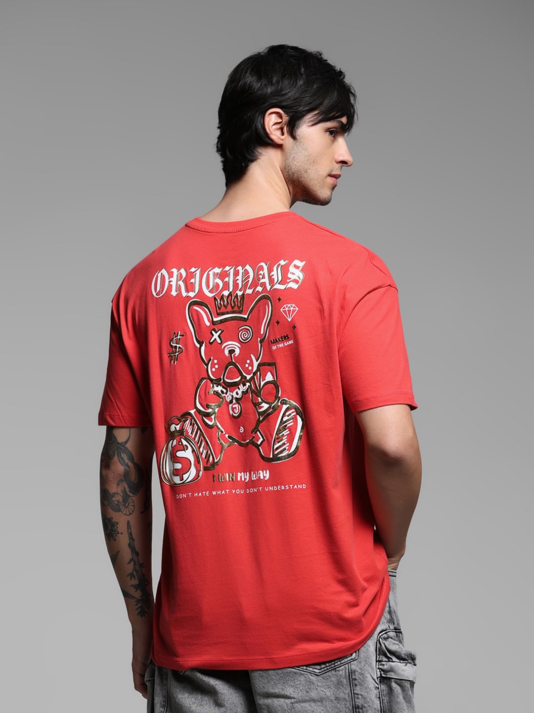 Red Graphic Print Oversized T-shirt - M