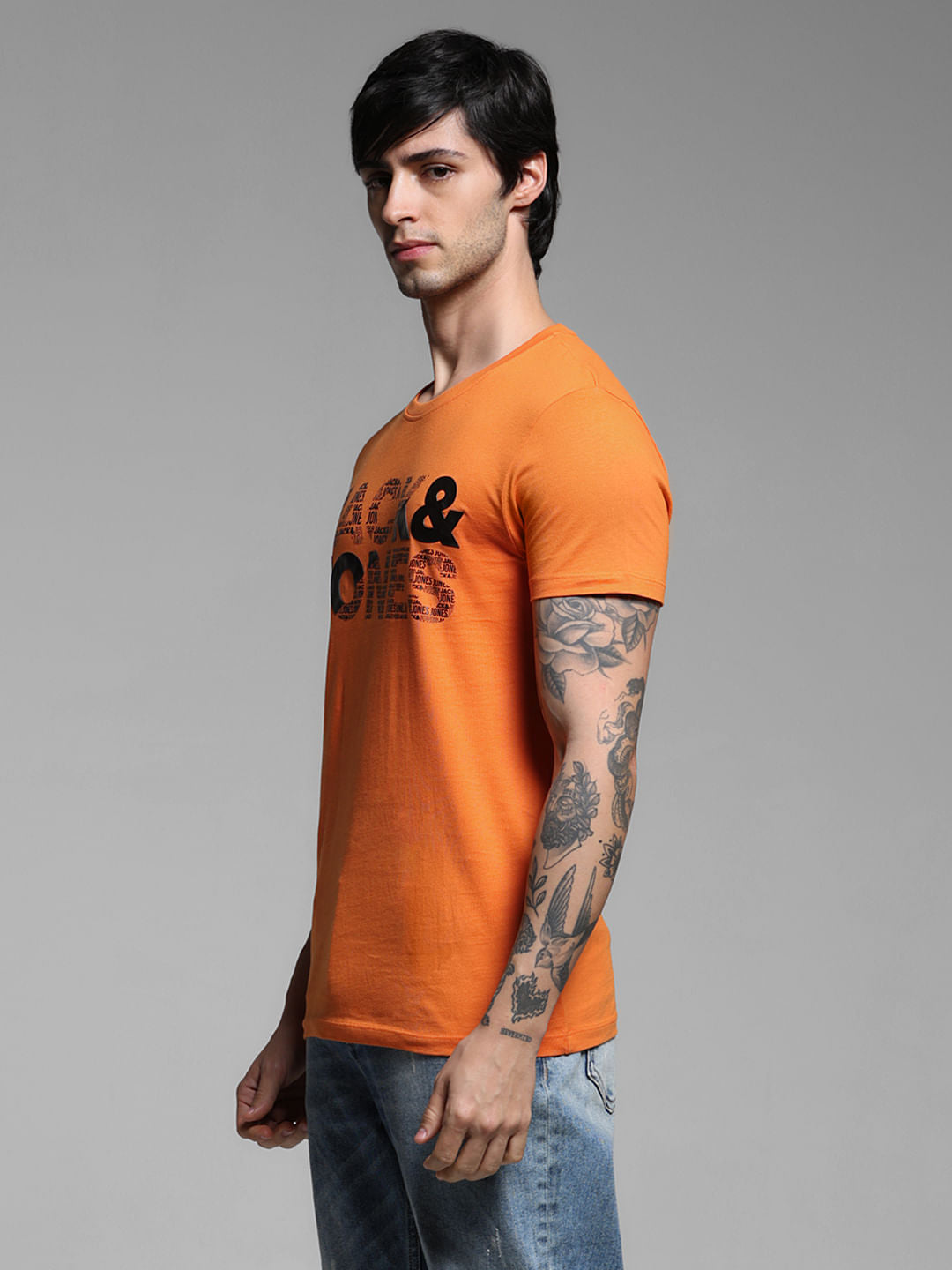 Orange Logo Print Cotton T-shirt