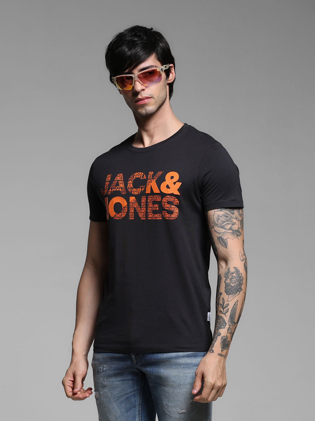 Black Logo Print Cotton T-shirt - S