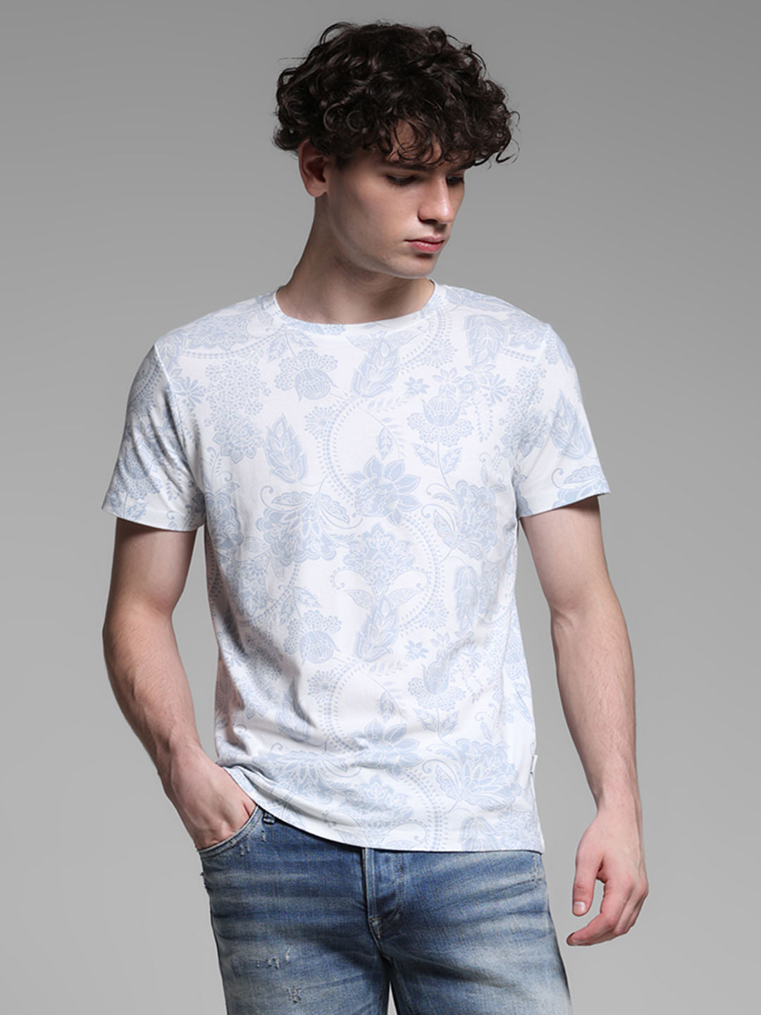 White Abstract Print Cotton T-shirt