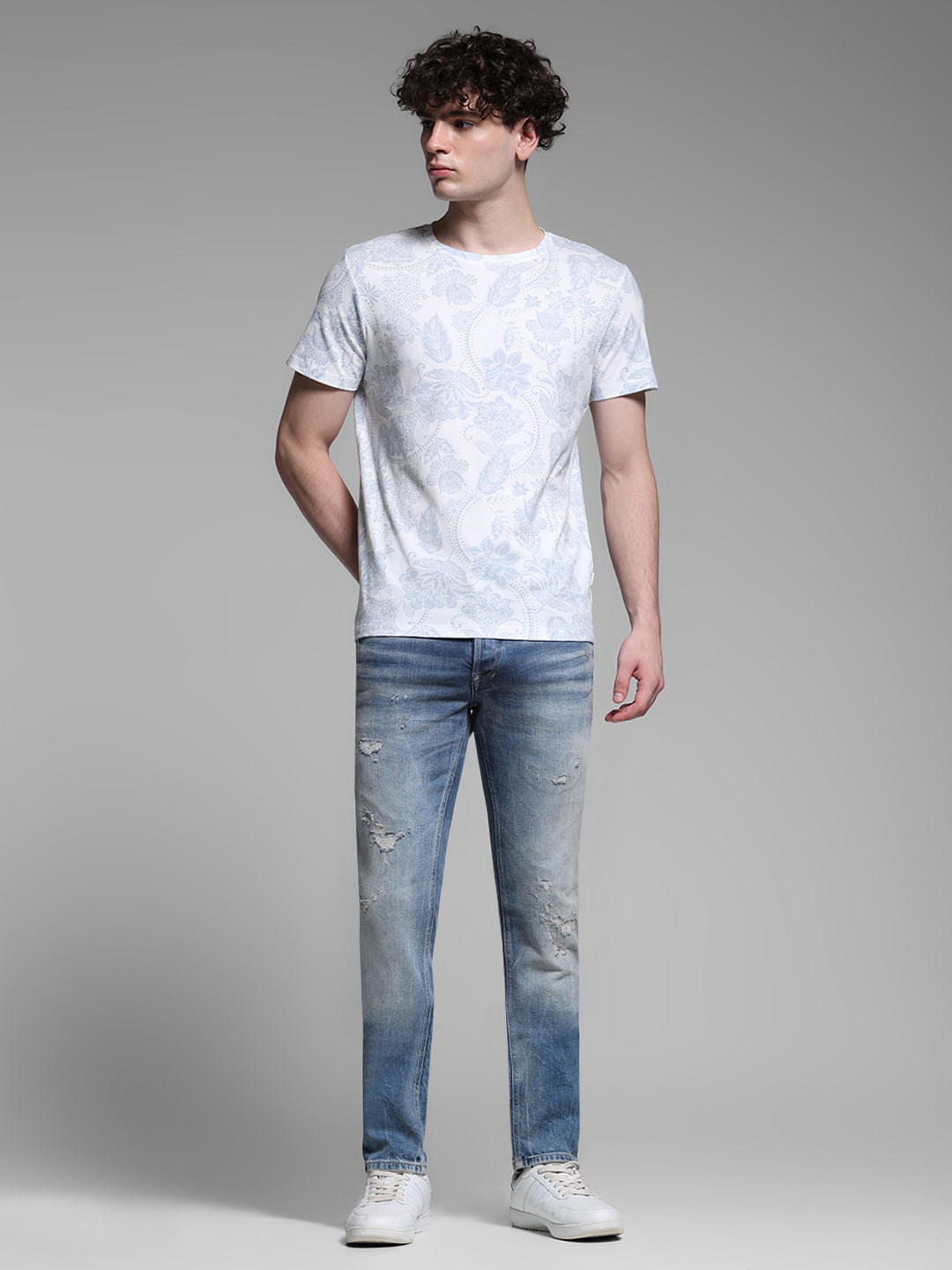 White Abstract Print Cotton T-shirt