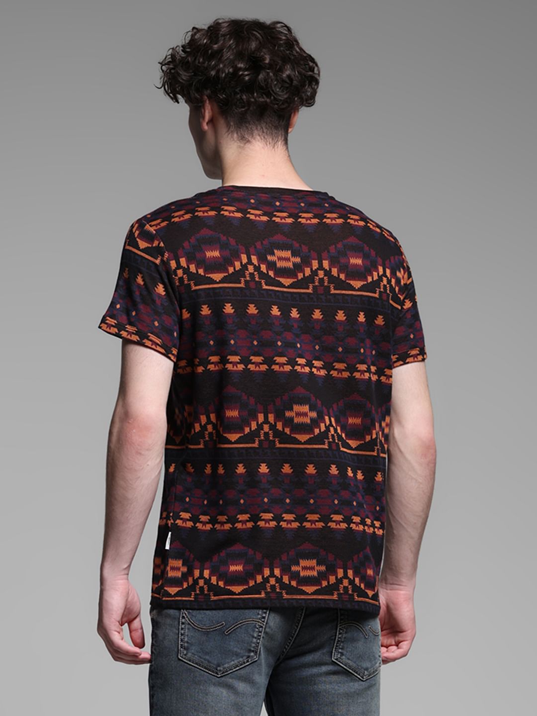Maroon Printed Jacquard Cotton T-shirt