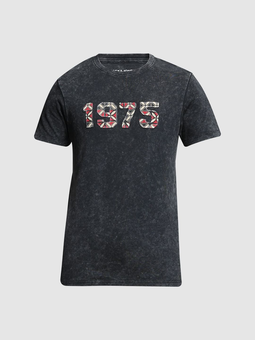 Black Applique Text Cotton T-shirt