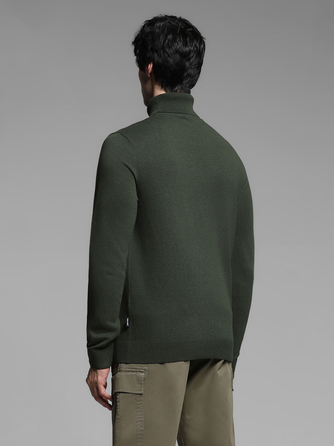 Green Turtle Neck Flat Knit Pullover